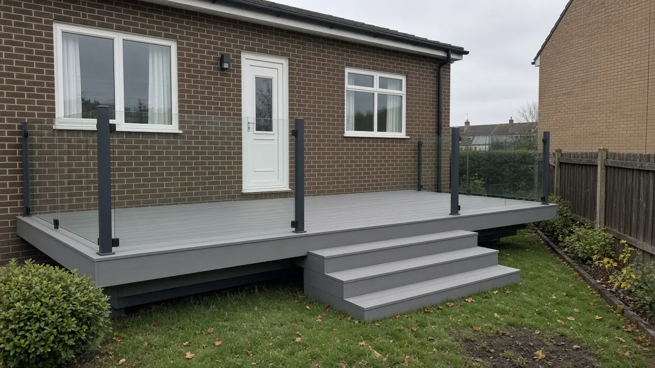 Example image: rebuilt composite deck with strong posts and fascia